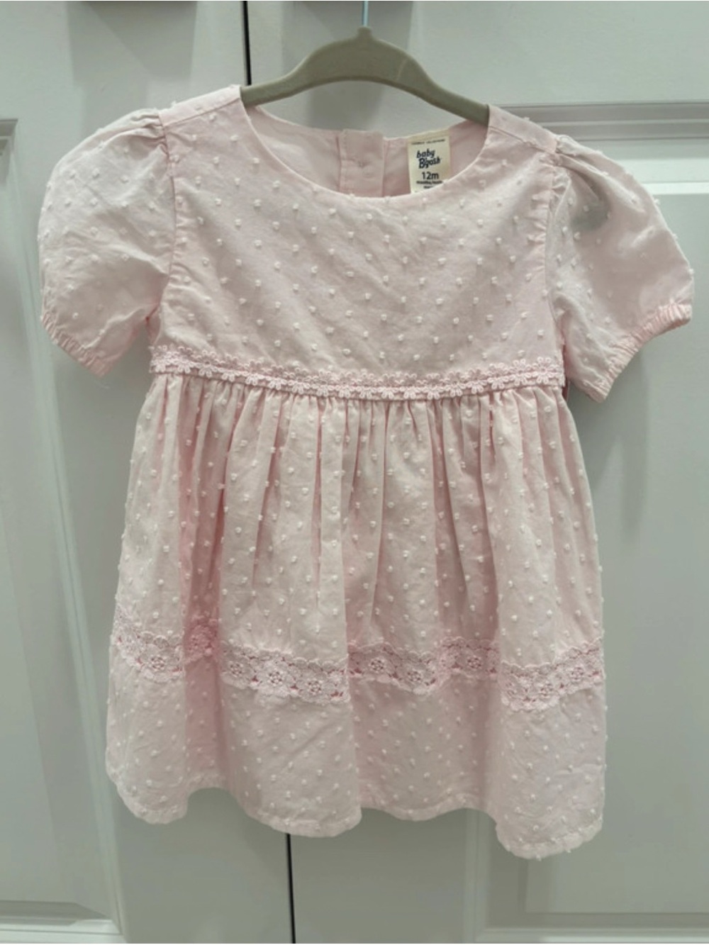 Baby Breeze Pink Swiss Dot Lace Trim Dress